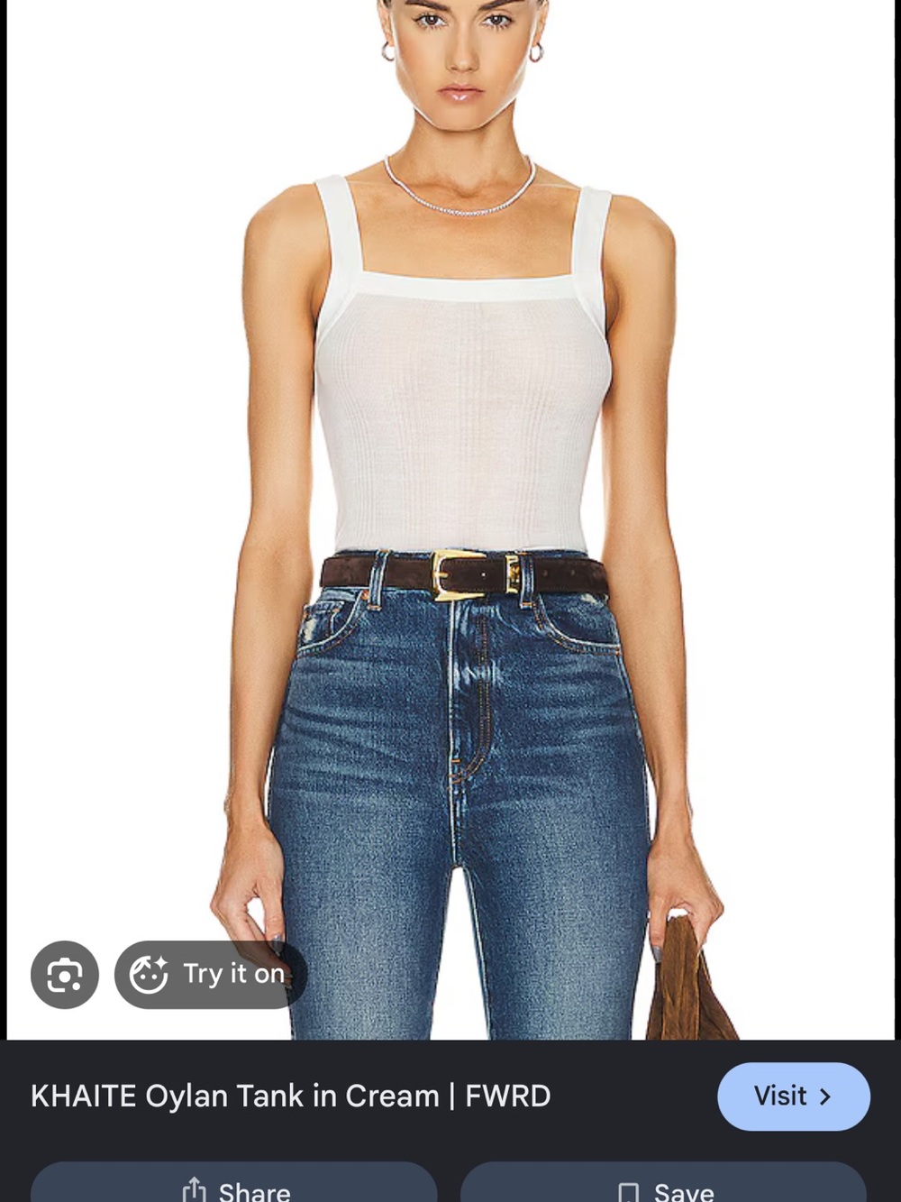 KHAITE Ivory Ribbed Square-Neck Tank - Picture 2 of 10
